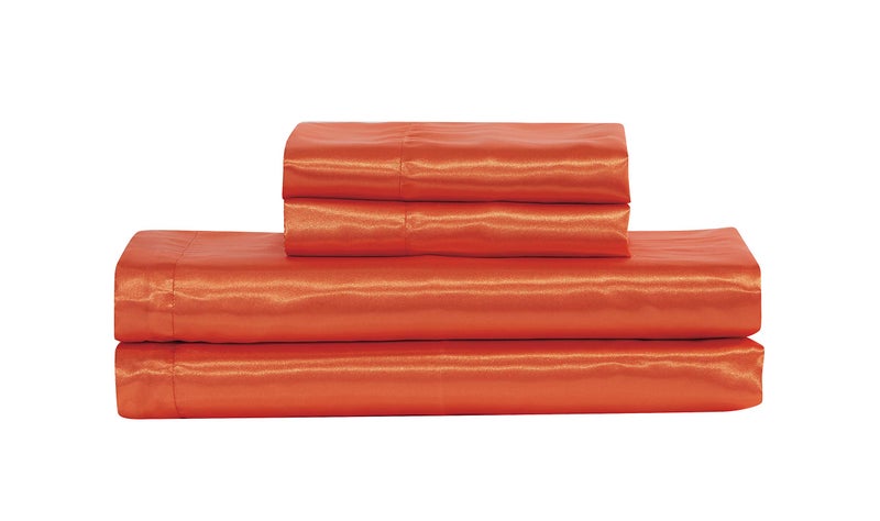 MK Home Mk Collection 4pc Soft Silky Satin Solid Color Deep Pocket Sheet Set (Orange, Queen) - Image 2